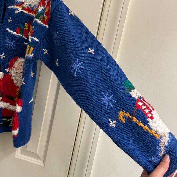 Vintage Signatures by Northern Isles Blue Santa Snowman Ugly Christmas Cardigan - Picture 6 of 11